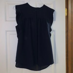 J Crew navy blouse with ruffled sleeves. Size 8